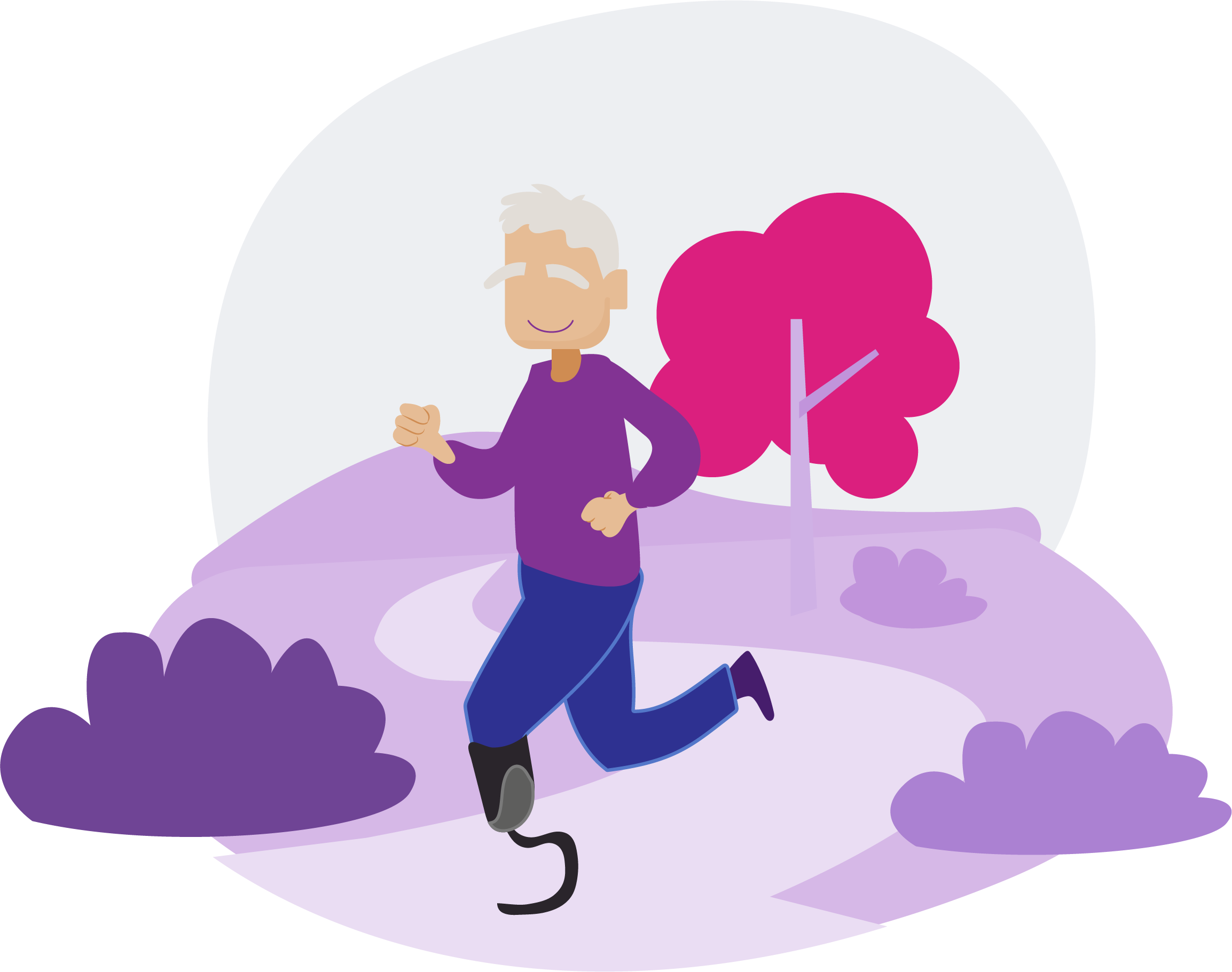 Illustration of a senior man jogging on a path.