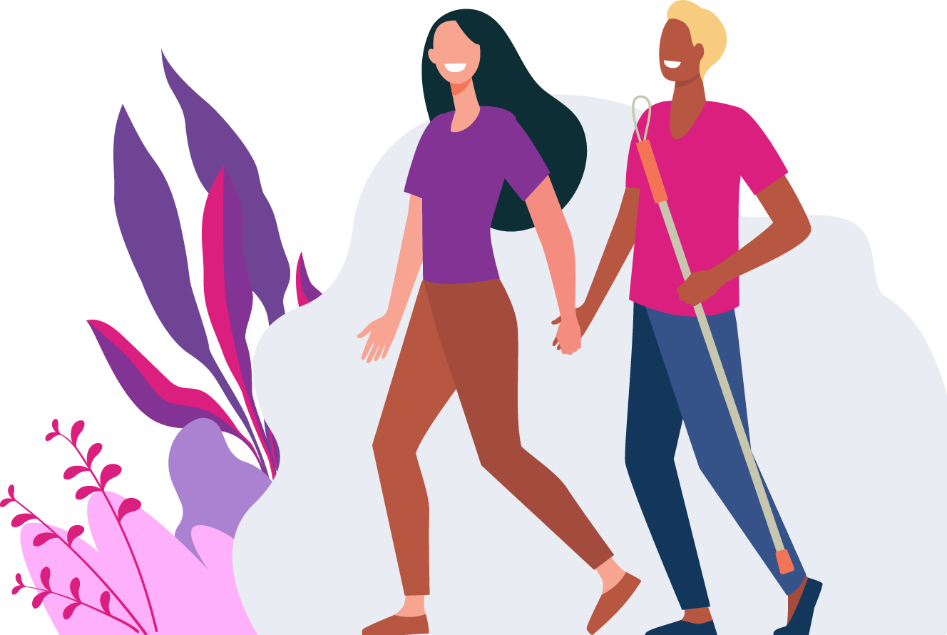 Graphic illustration of a woman walking with a man. Graphic illustration of a woman walking with a man.